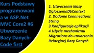 Kurs Podstawy programowania w Asp Net Mvc Core2 #6 Code First