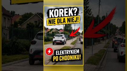 Korek? Nie dla niej.  Elektrykiem po chodniku, by ominąć wszystkich.  #PolscyKierowcy #Korek #Droga