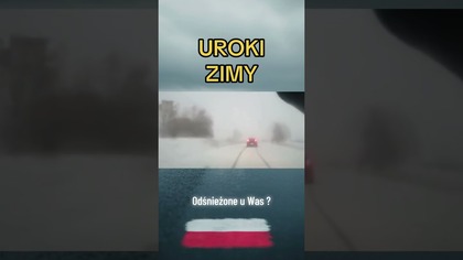 Zima zaskakuje.  Nieodśnieżona droga i auto w rowie #zima #slisko #drogi #wypadek #polscykierowcy
