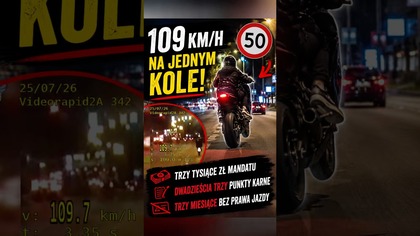 109 km/h na jednym kole!  3000 zł, 23 punkty i utrata prawka! #policja #motocyklista #mandat