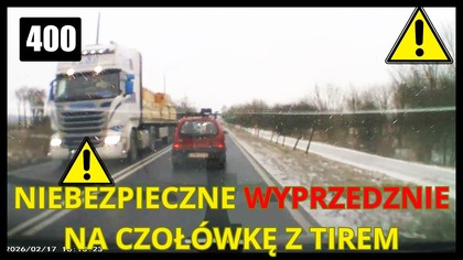Niebezpieczne wyprzedzanie na czołówkę z tirem