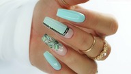 Geometric and flowers nails art tutorial mint nails / Eveline Cosmetics