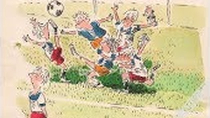 Uroczy footballowy rysunek Juliana Bohadanowicza z lat 80.