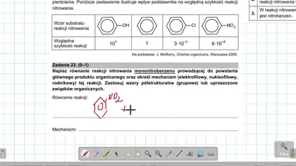 ZADANIE 23 - 25 CKE 2021 MARZEC NITROWANIE PIERŚCIENIA AROMATYCZNEGO. W cząsteczce benzenu wszystkie atomy węgla są r&oacute;wnocenne