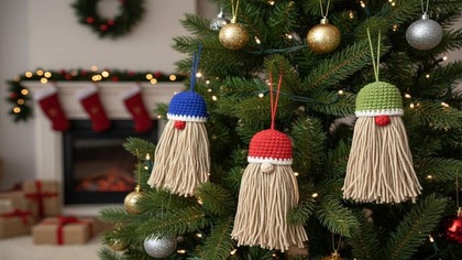 Modne Świąteczne Gnomy! Dekoracje Bożonarodzeniowe z Włóczki.  Zawieszka na choinkę DIY #626 PL/ENG