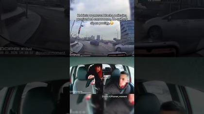 KOBIETA WYMUSZA NA POLICYJNĄ BLACHĘ PRZEJAZD NA CZERWONYM