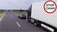 Ostre hamowanie kierowcy Mercedesa przed ciężarówkami na autostradzie A2 #356 Wasze Filmy