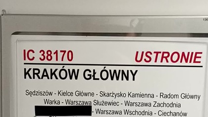 IC 38170 Kołobrzeg (Lębork po budach od Słupska) Kraków Główny - objazdy w Warszawie nocnego pociągu