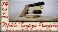 Stojak z drewna na 3 butelki wina z uchwytem za szyjkę / Wooden stand for 3 bottles of wine