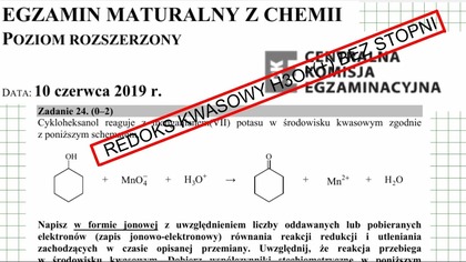 REDOX ORGANICZNY KWASOWY BEZ STOPNI H3O^(+).  ZADANIE 24 CKE 2019 CZERWIEC #chemia