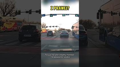 BMW wyprzedza z prawej przy przystanku  Ryzykowny manewr #kierowcy #ruchdrogowy #polskiedrogi