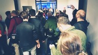 Wejście Jean Michela Jarrea na spotkanie z fanami podczas audio video show na PGE Narodowym.