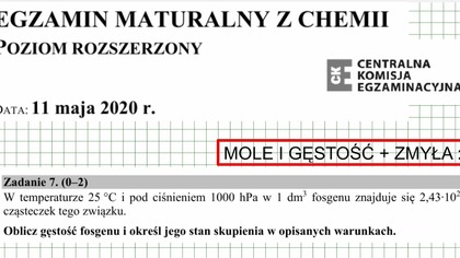 ZADANIE 7 CKE 2020 CZERWIEC(MAJ) GĘSTOŚĆ FOSGENU